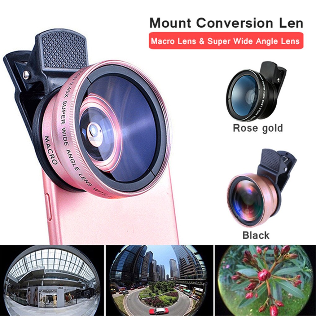 전문가용 초광각 매크로 HD 렌즈, 아이폰 14 13, 2 in 1, 범용 클립, 37mm 휴대폰 렌즈, 0.45x 49uv